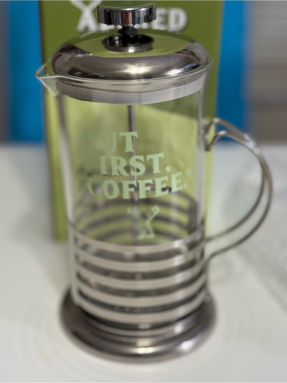 Alfred Stainless Steel and Clear Glass French Press with Black Base